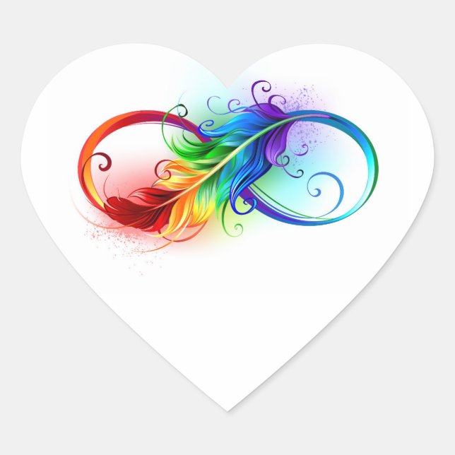Pegatina En Forma De Corazón Símbolo infinito con plumas arcoiris (Anverso)