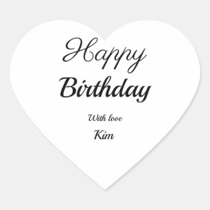 Pegatina En Forma De Corazón simple caligrafía personalizada feliz cumpleaños