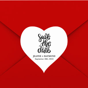 Pegatina En Forma De Corazón Simple Elegante Script Guardar El Boda De Fecha Bo