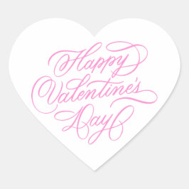 Pegatina En Forma De Corazón Simple Pink Happy Valentines Day Calligraphy