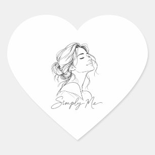 Pegatina En Forma De Corazón Simplemente Yo – Arte de Línea de Mujer Elegante