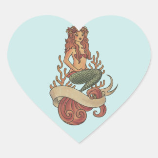 Pegatina En Forma De Corazón sirena