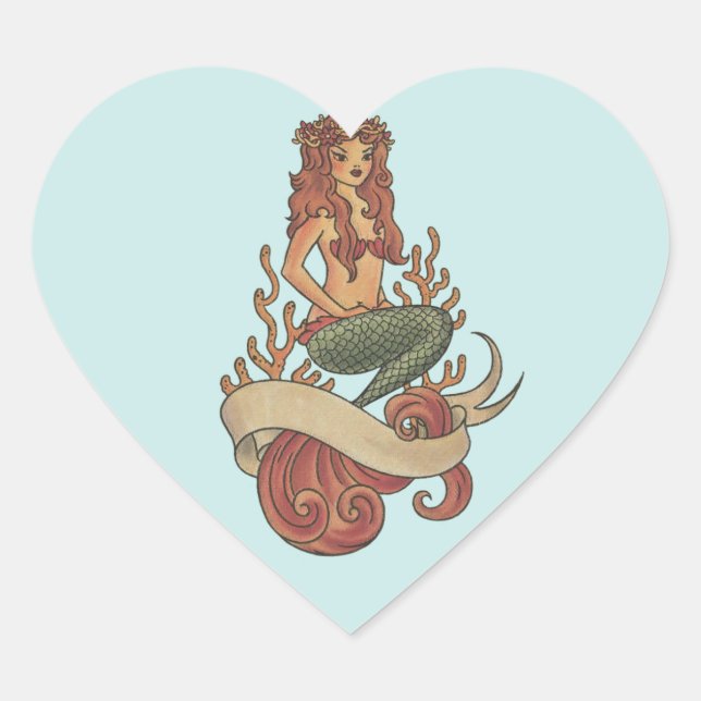 Pegatina En Forma De Corazón sirena (Anverso)
