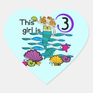 Pegatina En Forma De Corazón Sirena 3 cumpleaños camisetas y regalos de T