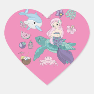 Pegatina En Forma De Corazón Sirena "bajo el mar" corazón brillantes pegatinas.