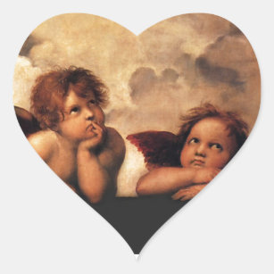 Pegatina En Forma De Corazón Sistine Madonna 2 ángeles por Raphael