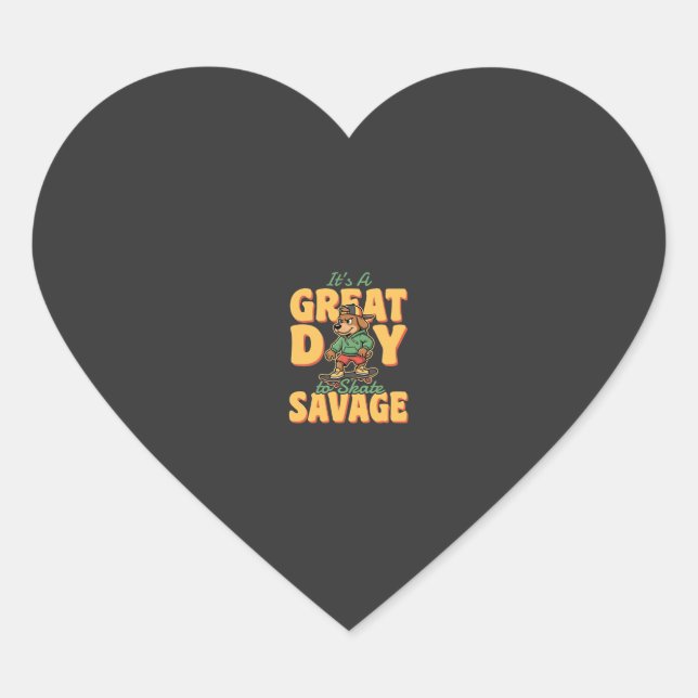 Pegatina En Forma De Corazón Skate Perro Gran Día Salvaje (Anverso)