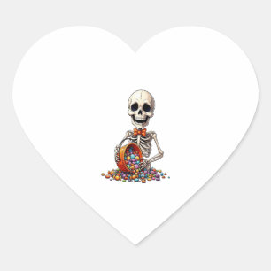 Pegatina En Forma De Corazón Skeleton Candy Bowl Halloween