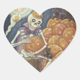 PEGATINA EN FORMA DE CORAZÓN SKELETON, GATOS NEGROS CUBIERTOS, HOJA DE PEGATINA