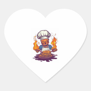 Pegatina En Forma De Corazón Skull Chef Madness � Funny Cooking Skeleton