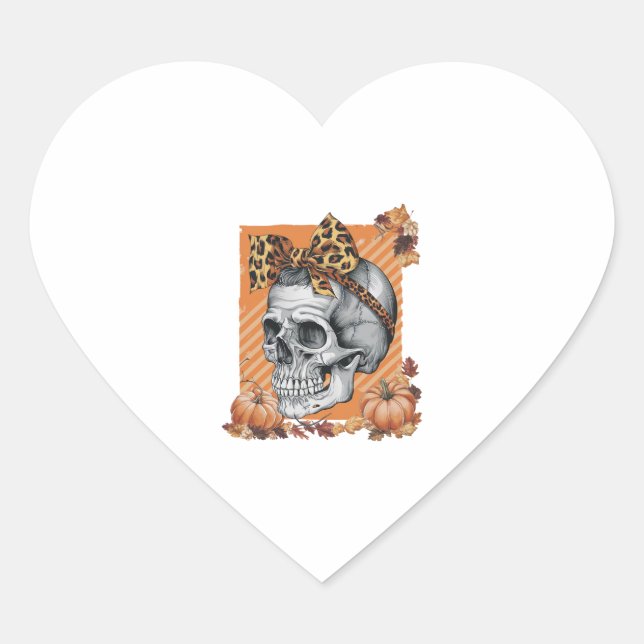 Pegatina En Forma De Corazón Skull Fall Bow Halloween (Anverso)