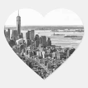 Pegatina En Forma De Corazón Skyline Black White New York
