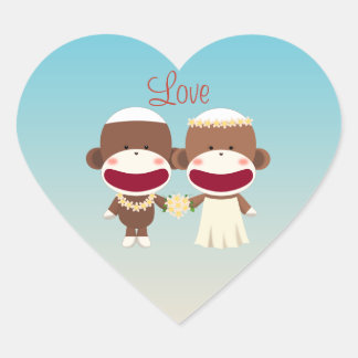 Pegatina En Forma De Corazón Sock Monkey Hawaiian Wedding Sticker