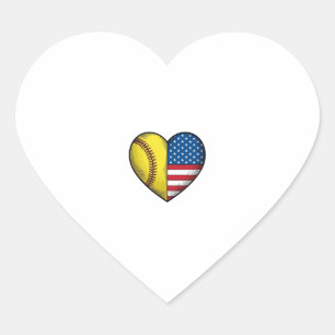 Pegatina En Forma De Corazón Softbol bandera de EE. UU. Corazón Diseño vectoria