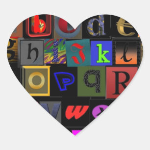 Pegatina En Forma De Corazón Sopa de alfabeto, diseño de letras de mosaico, col