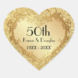 Pegatina En Forma De Corazón Sparkle Gold Heart 50° Aniversario del Boda
