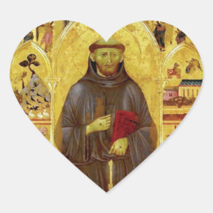 Pegatina En Forma De Corazón St Francis del icono medieval de Assisi religioso