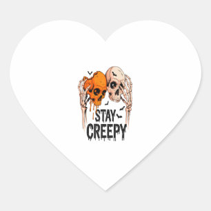 Pegatina En Forma De Corazón Stay Creepy PNG, Halloween con cráneo retro