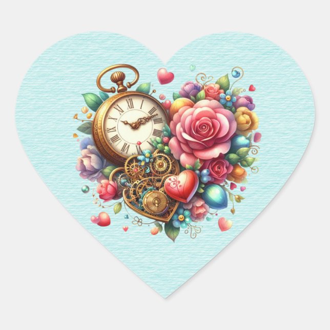 Pegatina En Forma De Corazón Steampunk Floral Bouquet Heart (Anverso)