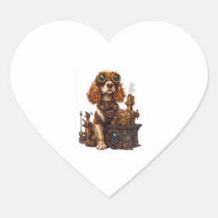 Pegatina En Forma De Corazón Steampunk Spaniel � victoriano inventor de perros