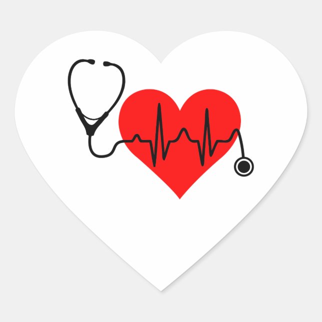 Pegatina En Forma De Corazón Stethoscope Heartbeat Corazón (Anverso)