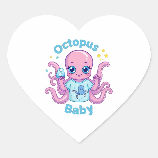 Pegatina En Forma De Corazón Sticker Coeur Octopus Baby  (Anverso)