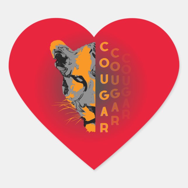 Pegatina En Forma De Corazón sticker Custom cougar (Anverso)
