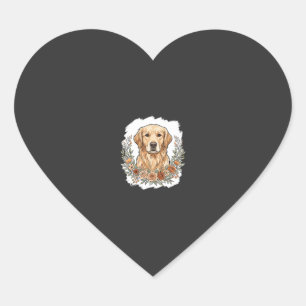 Pegatina En Forma De Corazón Sublimación de Golden Retriever Floral