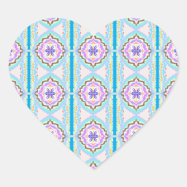 Pegatina En Forma De Corazón Sueño Pastel Boho Geométrico Calidoscopio (Anverso)