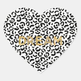 Pegatina En Forma De Corazón Sueño Purpurina de oro de Leopardo negro blanco