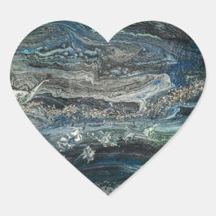 Pegatina En Forma De Corazón Sueños de la pintura abstracta del Océano 20, gris