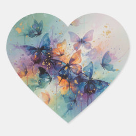 Pegatina En Forma De Corazón Sueños de Mariposa en Flor