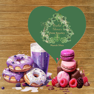 Pegatina En Forma De Corazón Suerte en la boda de trébol verde dorado 