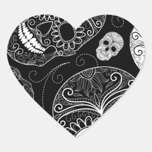 Pegatina En Forma De Corazón Sugar Skull BW