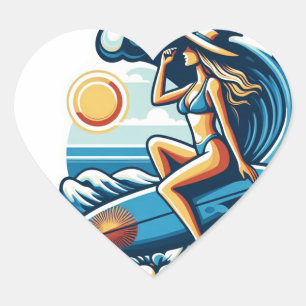 Pegatina En Forma De Corazón Surf femenino