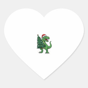 Pegatina En Forma De Corazón T-Rex de Navidad llevando árbol de Navidad
