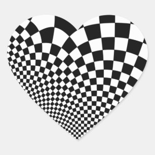 Pegatina En Forma De Corazón tablero de ajedrez retro deformado de punk en blan