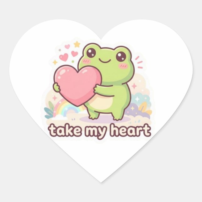 Pegatina En Forma De Corazón Take My Heart Frog Sticker Cute Frog Giving Heart  (Anverso)