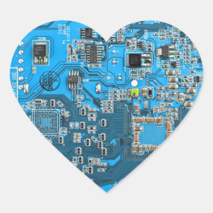 Pegatina En Forma De Corazón Tarjeta azul de circuito geek de la computadora