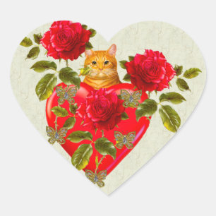 Pegatina En Forma De Corazón Tarjeta del día de San Valentín del gato del