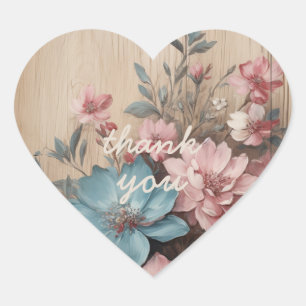 Pegatina En Forma De Corazón Tarjetas decorativas con flores sobre madera para