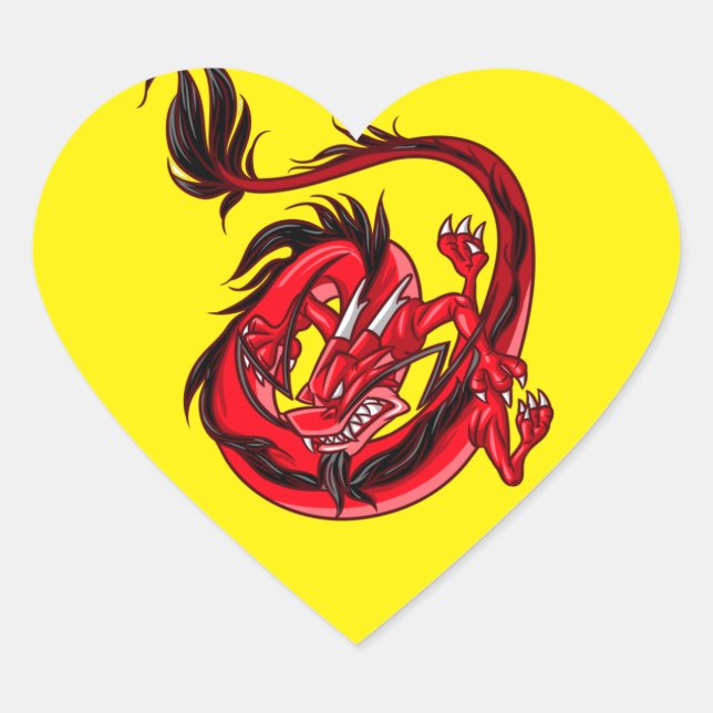 Pegatina En Forma De Corazón Tatuaje del dragón rojo y negro sobre (Anverso)