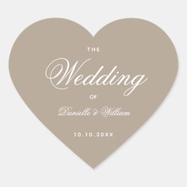 Pegatina En Forma De Corazón Taupe Boda Corazón Simple Elegante Guión Blanco