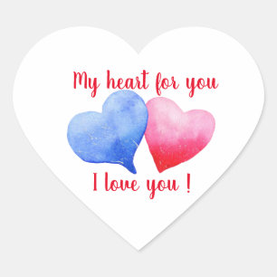 Pegatina En Forma De Corazón Te amo acuarela corazón rojo y azul    