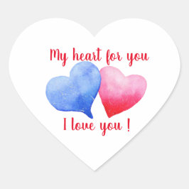 Pegatina En Forma De Corazón Te amo corazón de acuarela roja y azul