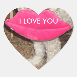 Pegatina En Forma De Corazón Te amo perro con los labios