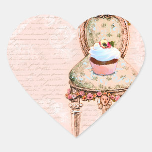Pegatina En Forma De Corazón Tea Fiesta Cupcake Diseño victoriano francés