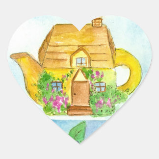 Pegatina En Forma De Corazón Teapot Lilac Flor acuática arte