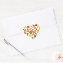 Pegatina En Forma De Corazón Tela de Patrón de Frutas de Verano | Sandía Tropic