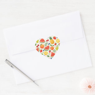 Pegatina En Forma De Corazón Tela de Patrón de Frutas de Verano Sandía Tropic